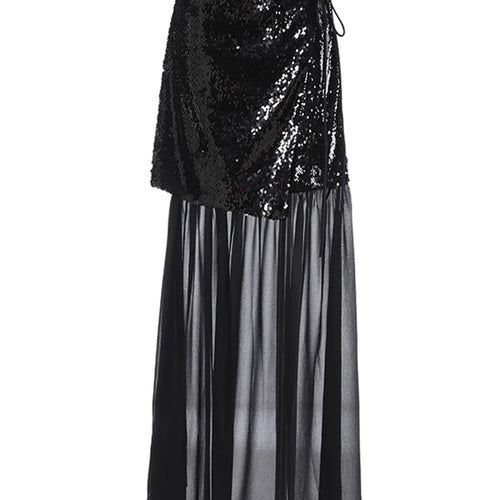 Load image into Gallery viewer, High Waist Wine Red Sequins False Mesh Long Elegant Half-body Skirt Women Fashion Tide New Spring Autumn 2025 1DH9402
