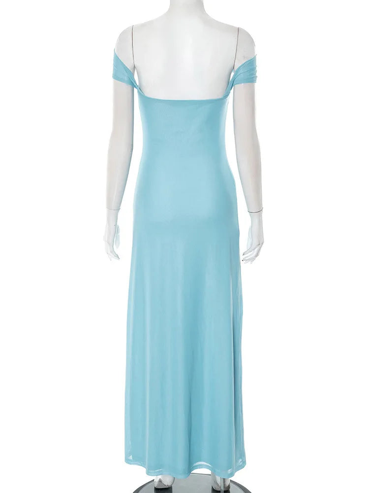 Off-shoulder Strapless Sexy Maxi Dress Women Gown Fashion  Sleeveless Backless High Waist Split Club Party Long Dress