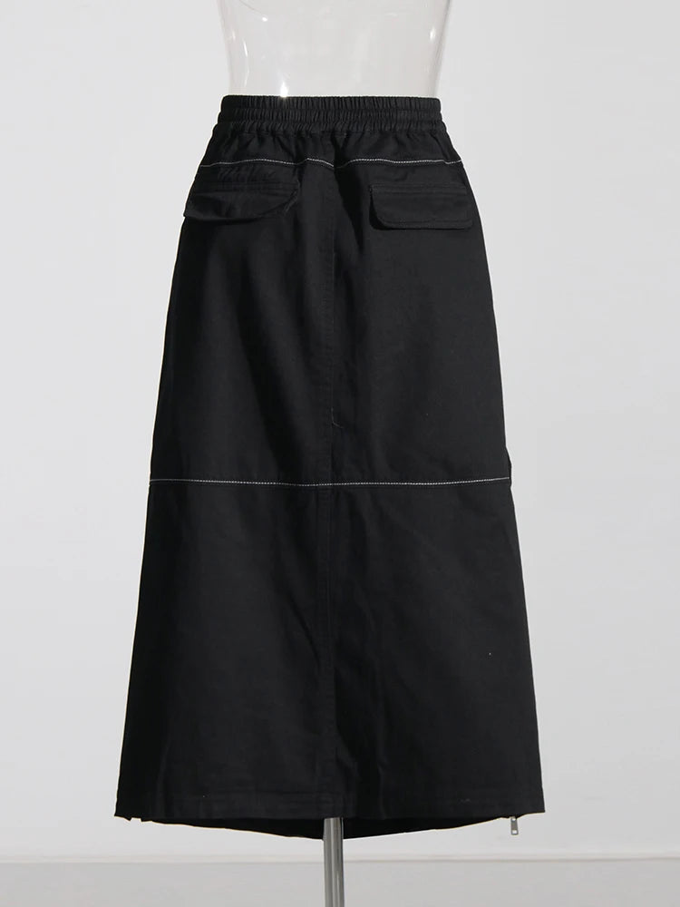 Patchwork Drawstring Skirts For Women High Waist A Line Splcied Pocket Camouflage Summer Skirt Female Fashion