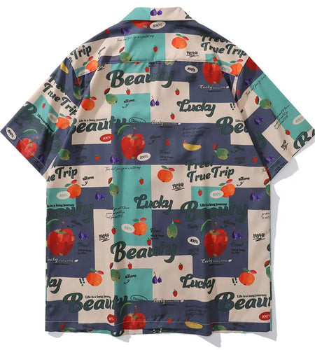 Vintage Summer Shirts Streetwear Retro Fruit Graphic Printed Summer Hawaiian Blouse Harajuku Baggy Short Sleeve Button Up Tops
