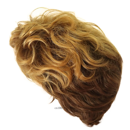 Load image into Gallery viewer, Mommy Wigs with Bangs Synthetic Hair Replacement Female Curly Natural Daily Wear Costume Copper Brown Gradient Color Ombre Wig
