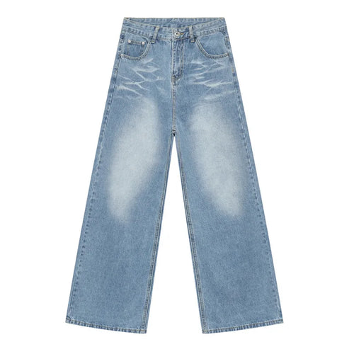 Load image into Gallery viewer, Loose Casual Men's Denim Pants New Cat Beard Washed Grinding White Light Grey Straight Wide Leg Jeans Four Seasons 9C4276
