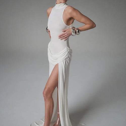 Load image into Gallery viewer, Summer Split Maxi Tank Dress Women Gown Fashion Solid Elegant High Waist Ruched Slim Evening Club Party Long Dress
