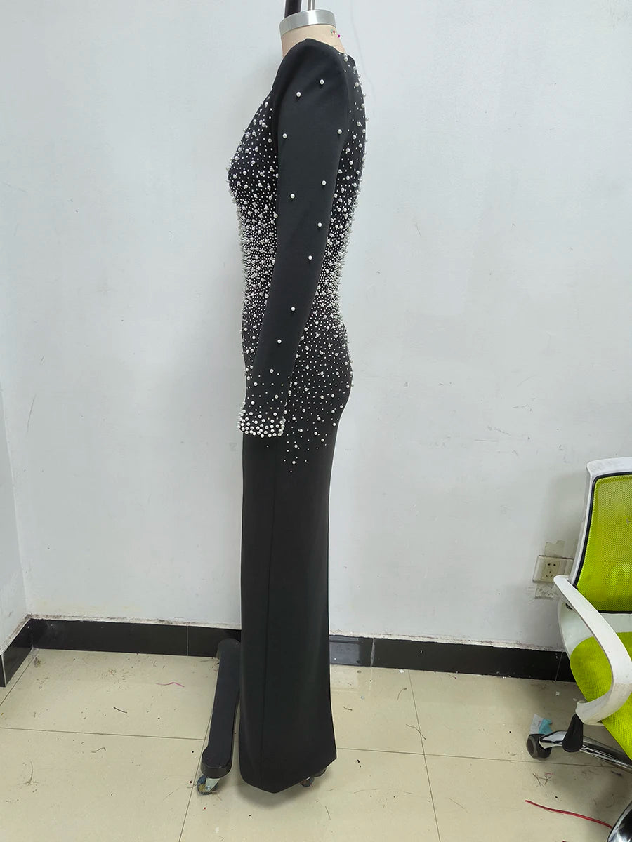 Solid Spliced Diamonds Slimming Dresses For Women V Neck Long Sleeve High Wiast Temperament Dress Femlae Fashion