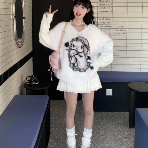 Load image into Gallery viewer, 2025 Preppy Style Grunge Sweater Harajuku  Oversize Fur Autumn Grunge Pullover Cartoon Jacquard Kawaii Cute Loose Women Jumpers
