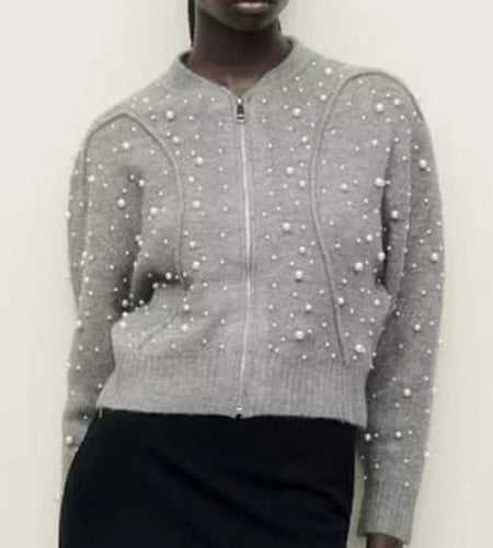 Pearl Knitted Women Tops Zippered Long Sleeves 2025 Autumn Leisure Autumn And Winter Trend Comfortable Warm Classic Coat