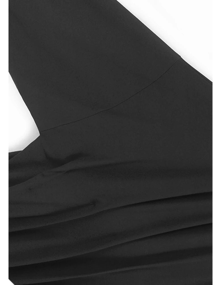 Women Black Pleated Hollow Out Big Size Elegant Mini Dress New V-Neck Long Sleeve Fashion Tide Spring Autumn 2025 1DH9549