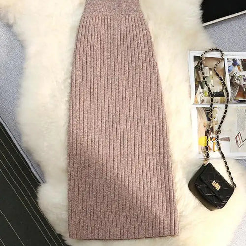 Load image into Gallery viewer, Sweater Knitted Skirt Women Autumn Winter Simple Style A-line Skirt Female Elegant Fashion High Waist Midi Skirts Lady

