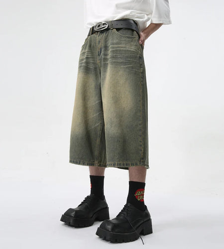 American Style Denim Shorts High Street Straight Calf-Length Pants Summer Men Jeans New Fashion Men's Clothing 9C5970