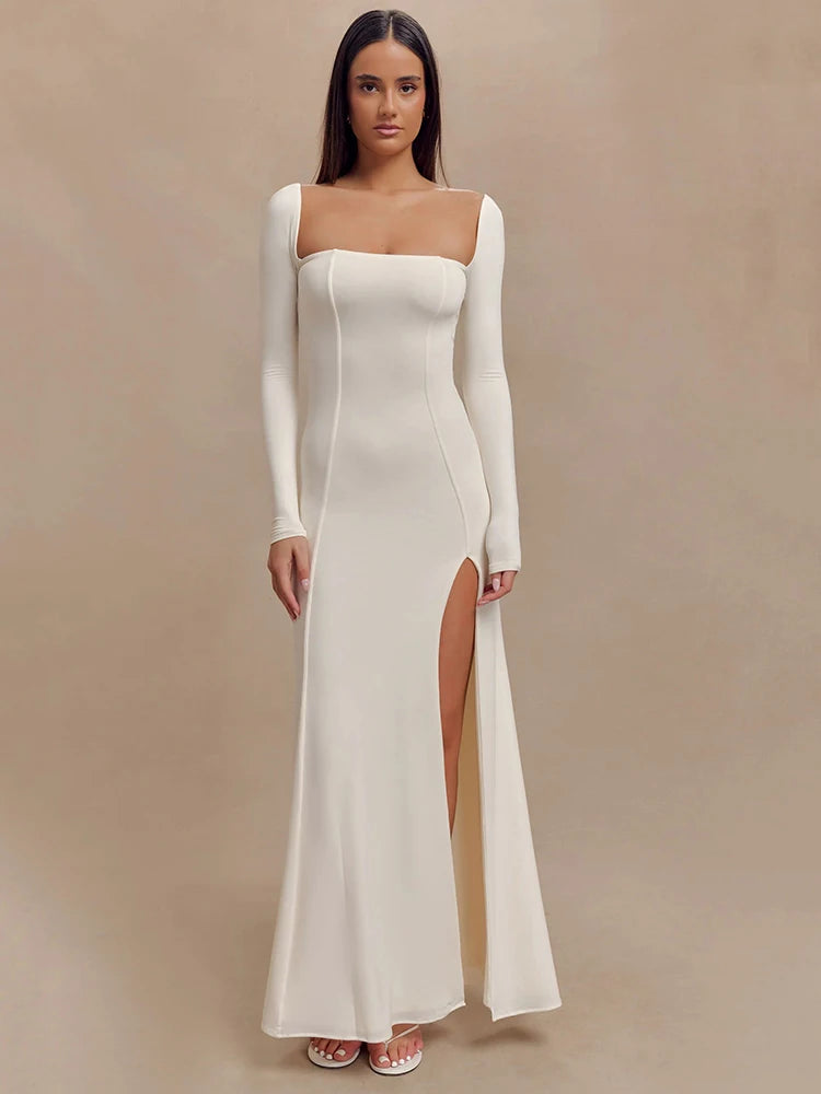 Elegant Long Sleeve Bodycon Party Evening Dress Female Sexy Split Tight Women Vestido Autumn/Winter New2024 Clothing