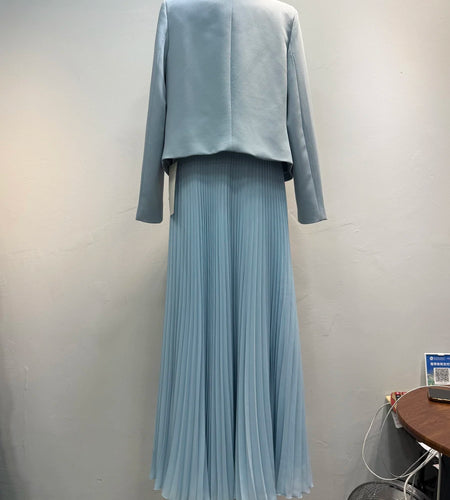 Hit Color Two Piece Set O Neck Long Sleeve Coat Lace Up Sleeveless High Waist Temperament Long Dress Sets Female