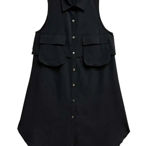 Load image into Gallery viewer, Women Black Shaped Pockets Big Size Midi Shirt Vest Dress New Lapel Sleeveless Fashion Tide Spring Autumn 2025 1DH9471
