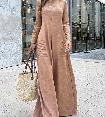 Jumpsuits for Woman Elegant Long Sleeves High Waisted Wide Leg Long Pants Casual One Pieces Outfit with Pockets