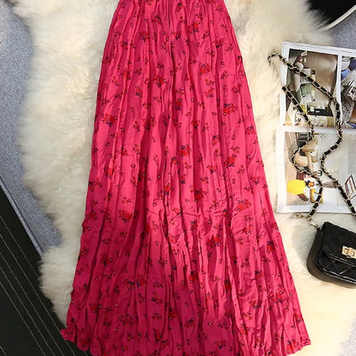 Load image into Gallery viewer, Vintage Floral Print Skirt Women's Summer Sweet Pleated Skirt Elastic High Waist A-line Fashion Plissee Skirts Elegant
