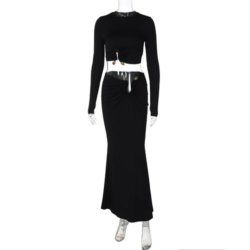 Load image into Gallery viewer, Autumn Winter Skirt Two Pieces Sets Women Sexy Long Sleeve Crop Tops And Elegant Maxi Skirt Sets Ladies Holiday Sets
