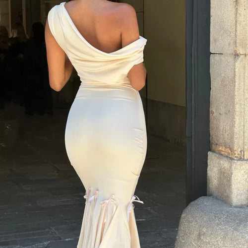 Load image into Gallery viewer, Elegant Irregular Tight Ruffle Edge Evening Dress Women's Sexy V-neck One Shoulder Dress Female Double Layer Party Club
