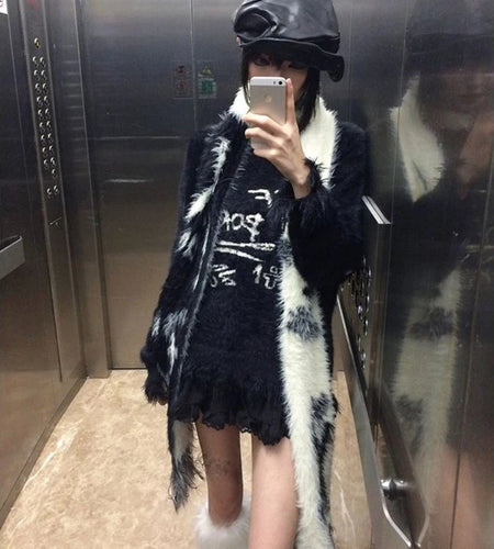 Loose Mohair Pullover Women Y2k Aesthetic Knitted Punk Letter Vintage Sweater Sueter Mujer Harajuku Grunge Pull Femme Top Jumper