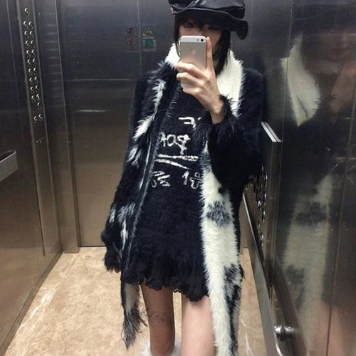 Load image into Gallery viewer, Loose Mohair Pullover Women Y2k Aesthetic Knitted Punk Letter Vintage Sweater Sueter Mujer Harajuku Grunge Pull Femme Top Jumper
