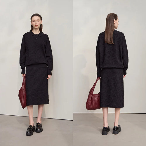 Load image into Gallery viewer, Women's Sweater 2025 Autumn New Knitted Long Sleeves Women's Clothing Sweater Midi Skirt Solid Color Elegant Dress 12543068
