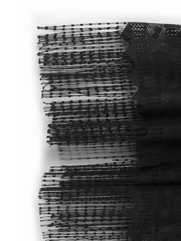 Women Black Lace Hollow Out Tassels Big Size Midi Shirt Dress New Lapel Long Sleeve Fashion Spring Autumn 2025 1DH8942