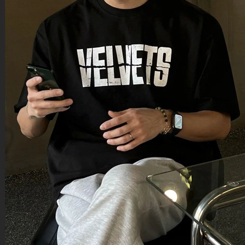 Korean Letter Printed Men's T-shirts Short Sleeve Round Neck Short Sleeve Top New Summer Loose T-shirt Trendy 9W1617