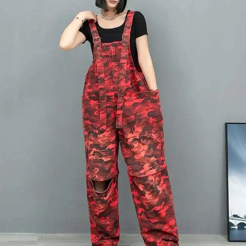 Load image into Gallery viewer, High Waist Red Camouflage Big Size Long Overalls Wide Leg Jeans New Women Trousers Fashion Tide Spring Autumn 2025 1DH9905

