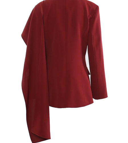 Women Red Irregular Scarf Spliced Elegant Blazer New Lapel Long Sleeve Jacket Fashion Tide Spring Autumn 2025 CPDB330