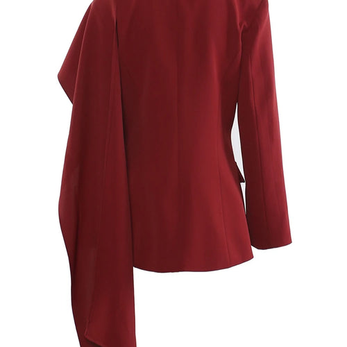 Load image into Gallery viewer, Women Red Irregular Scarf Spliced Elegant Blazer New Lapel Long Sleeve Jacket Fashion Tide Spring Autumn 2025 CPDB330
