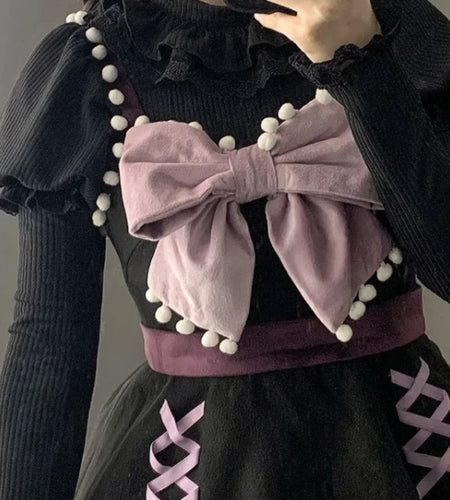 Lolita Lace Puff Sleeve Kawaii Sweet Sweater Women Japanese Knitted Pullover Bow Patchwork Y2k Aesthetic Jumper Harajuku Fashion