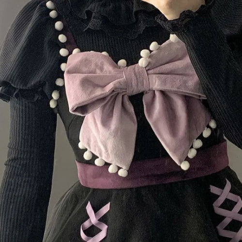 Load image into Gallery viewer, Lolita Lace Puff Sleeve Kawaii Sweet Sweater Women Japanese Knitted Pullover Bow Patchwork Y2k Aesthetic Jumper Harajuku Fashion
