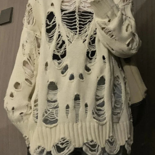 Load image into Gallery viewer, Spring Y2k Aesthetic Holes Hollow Out Womens Sweater Grunge Loose Cardigan Mujer Fashion Harajuku Streetwear Casual Pull Femme
