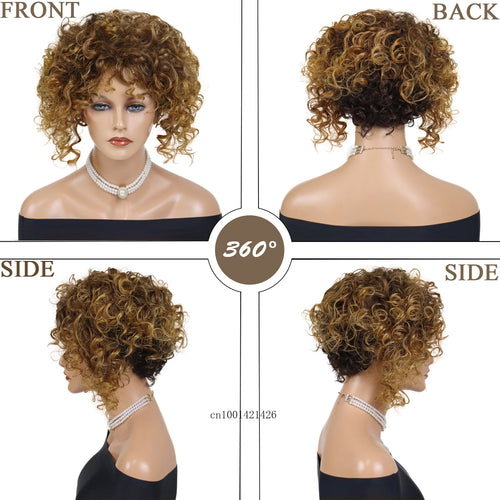 Load image into Gallery viewer, Afro Curly Wigs for Women Synthetic Hair Ombre Brown Wig with Bangs Heat Resitant Fiber Costume Wigs Natural Haircuts Mommy Wig
