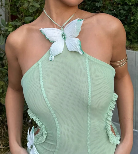 Sexy Sleeveless Hanging Zero Hollow Out  Bow Slim Dress For Women Elegant Bodycon Backless Fishtail 2025 Party Vestidos