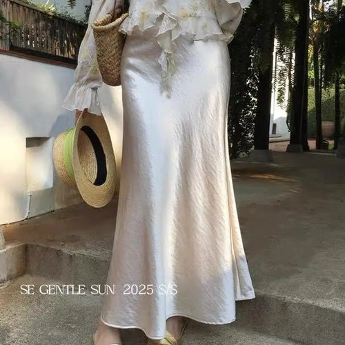 Load image into Gallery viewer, Spring Summer French Vintage Solid Elegant Sexy Club Long Skirts Women Slim Vacation Wrap Hip Fishtail Half Skirt 2025 Popular
