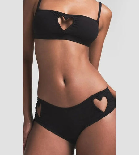 Sexy Heart Hollow 2 Piece Set Women Simple Vacation Camisole+Panties Beach Style Matching Stretch Street Comfortable Suit