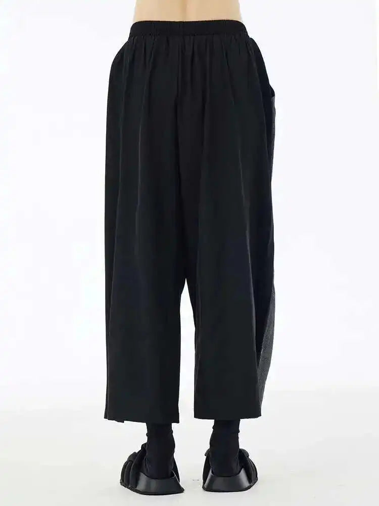 High Elastic Waist Black Plaid Color-block Long Wide Leg Pants New Trousers Women Fashion Tide Spring Autumn 2025 1DH6076