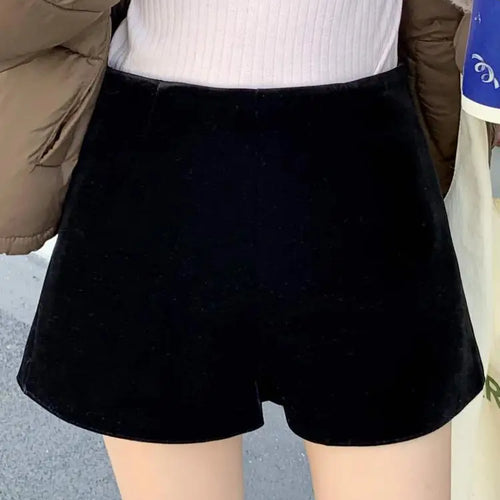 Load image into Gallery viewer, Korean Fashion Women Black High Waist Velvet Shorts Autumn And Winter Chic Lady Casual Brown Short Pant Simplicity Trend Popular
