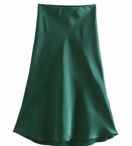 Hot Sale Solid Satin Elastic Waist Women A-Line Skirt Summer Female Slim Falda