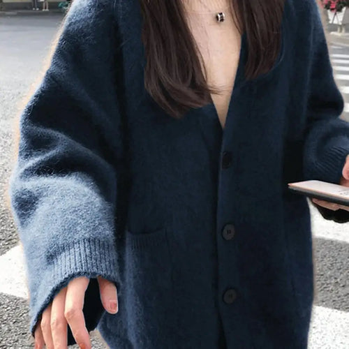 Load image into Gallery viewer, Korean 2024 New Women Solid V Neck Single Breasted Holiday Sweater Autumn Winter Long Sleeved Cardigan Knitted Short Top Popular
