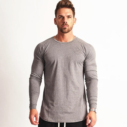 Load image into Gallery viewer, Solid Casual Long Sleeves Shirt Men Gym Fitness Cotton Slim T-shirt Male Autumn Workout Black O-Neck Tees Tops Fashion Apparel
