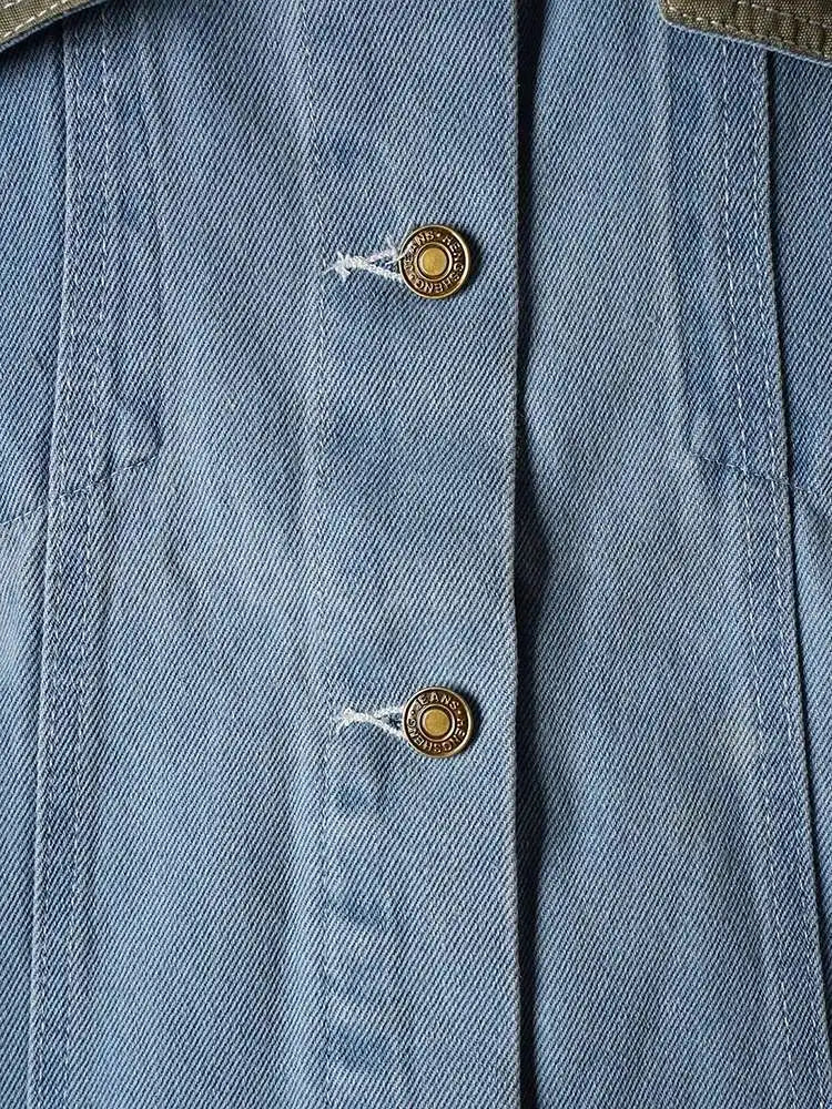 Green Denim Color-block Big Size Casual Jacket New Lapel Long Sleeve Women Coat Fashion Tide Spring Autumn 2025 CP3516