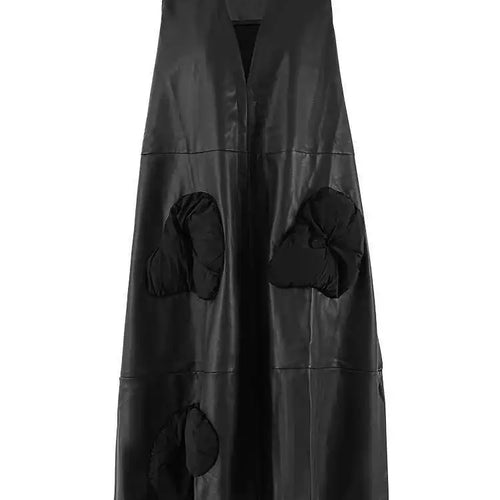 Load image into Gallery viewer, Women Black  Pu Leather Pockets Big Size Long Vest Dress New V-Neck Sleeveless Fashion Tide Spring Autumn 2025 CPG2085
