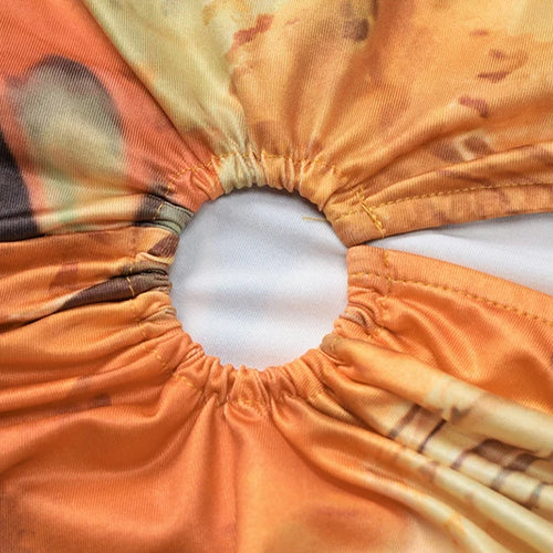 Load image into Gallery viewer, Hollow Out Print Sexy Mini Dress For Women Autumn New Off-shoulder Long Sleeve Bodycon Ruffled Slit Sexy Dress New
