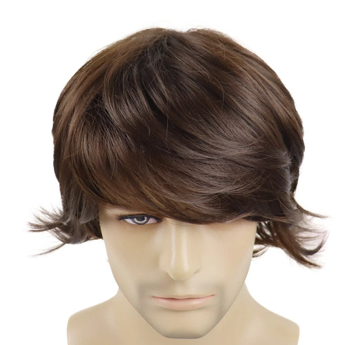 Load image into Gallery viewer, Synthetic Brown Hair Mens Wig 80s Hairstyle Cosplay Short Curl Wig for Man Natural Wigs for Men Halloween Costume Party
