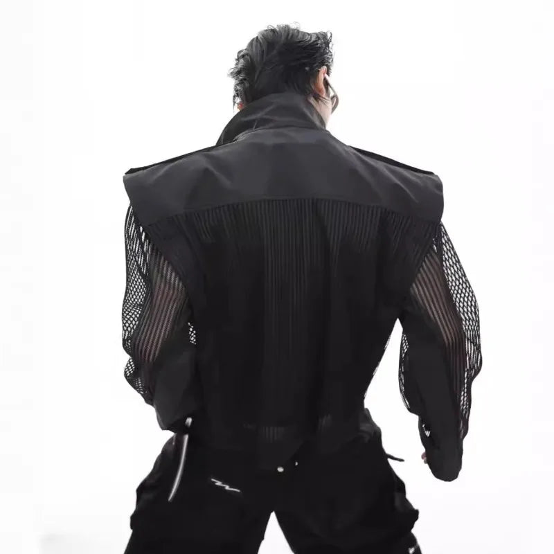 Deconstruction Mesh Splicing Jacket Niche Design Punk Sun Protection 2025 Spring Male Thin Motorcycle Jackets Tide 9C274