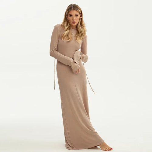 Load image into Gallery viewer, Sexy Long Sleeve Backless Bodycon Maxi Dress Women Slim High Waist Elegant O-neck Holiday Dress Ladies Outfits Autumn
