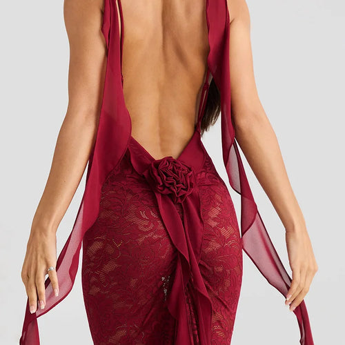 Load image into Gallery viewer, Sexy Sleeveless Lace Patchwork Print Women Backless Party Evening Dress 2024 New Trailing Long Skirt Flowing Vestido
