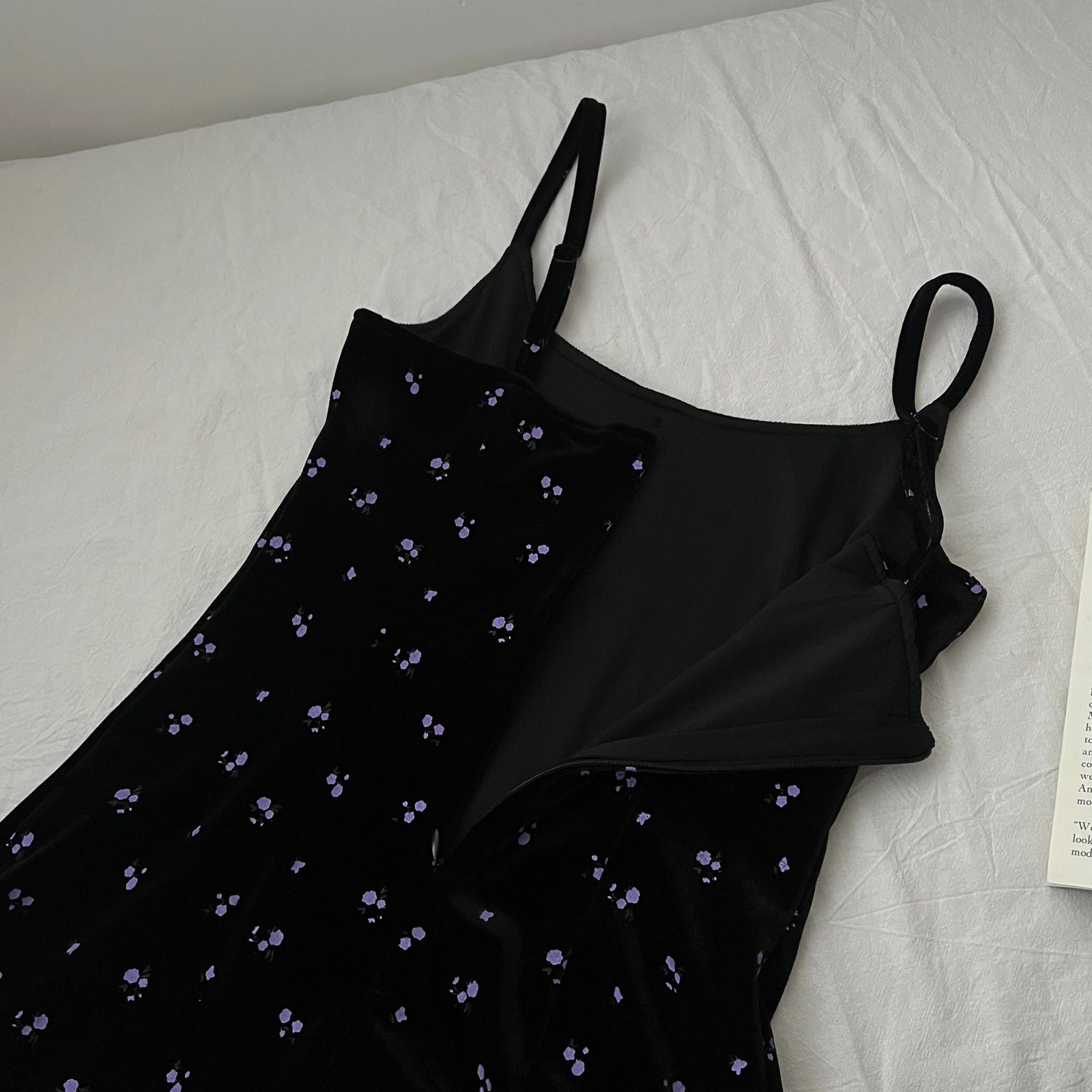 French Women Autumn Winter Fashion Suit Purple Elegant O-neck Long Sleeve Tops And Black Print Velvet Slip Dress Two-piece Sets