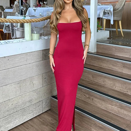Load image into Gallery viewer, Spaghetti Strap Backless Sexy Maxi Dress For Women Fashion Lace-up Sleeveless Bodycon Club Party Back Slit Long Dress
