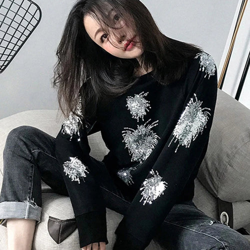 Load image into Gallery viewer, New Year Women Christmas Sweater Knitwear Shiny Beaded Classic High-End Viscose Blend Sweater Women Rock Girl C-109
